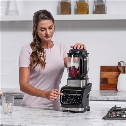 Ninja HB150EU - Blender électrique Foodi avec technologie Auto-iQ, 1000 W, 2 bouteilles de 700 ml et couvercles voyage, acier inoxydable, pour smoothies et soupes