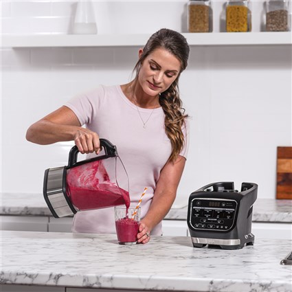 Ninja HB150EU - Blender électrique Foodi avec technologie Auto-iQ, 1000 W, 2 bouteilles de 700 ml et couvercles voyage, acier inoxydable, pour smoothies et soupes