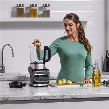 Ninja HB150EU - Blender électrique Foodi avec technologie Auto-iQ, 1000 W, 2 bouteilles de 700 ml et couvercles voyage, acier inoxydable, pour smoothies et soupes