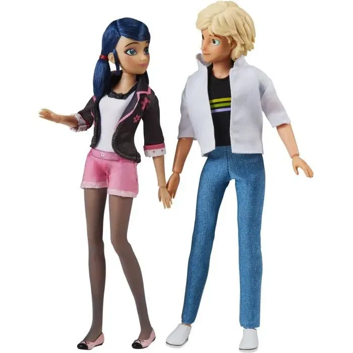 Bandai P50377 Pack de 2 Poupées Mannequins Miraculous Marinette et Adrien Articulées 26 cm avec Kwamis