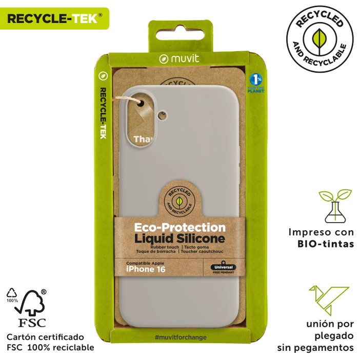 Muvit Recycletek Coque Apple en Silicone Liquide Éco-certifié GRS - Protection Anti-traces et Antidérapante