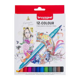 Bruynzeel Creatives Feutres 12 couleurs pointe fine et pointe pinceau