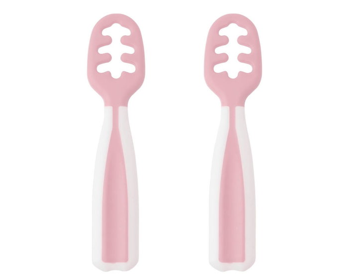 KioKids Set de 2 Precucharas d'Entraînement pour Bébé Rosa - Cuillère Anti-gaspillage et Mordedor pour Alimentation Autonome, Recommandé +6 Mois