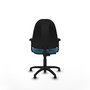 Chaise de bureau Algarra avec mécanisme Contact permanent de base, rembourrée de tissu vert pétrole. Équipée d'une base en polyamide noir, d'accoudoirs 2D et de butées.