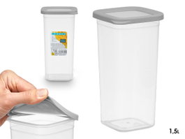 Leknes Bote carré avec couvercle gris 1,5L 10,8x21,7x10,8 cm plastique PP blanc transparent (Set de 24)