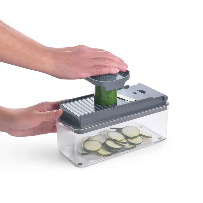 Metaltex Slice cube Corteur et râpe à légumes multifonction 10 lames inox, récipient 1,5 L, 23,5 cm