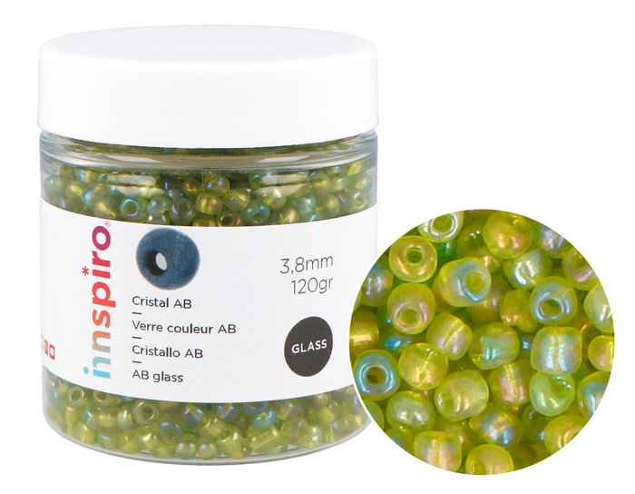 Innspiro Rocaille en verre ronde aurora boreale vert avocat 3,8mm 120g Innspiro Rocaille en verre ronde aurora boreale vert avocat 3,8mm 120g