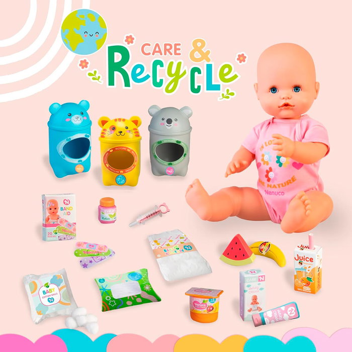 Nenuco Cuida Y Recicla - Poupée interactive 42 cm avec accessoires de soin bébé et jeu de tri sélectif - Référence Nfn98000