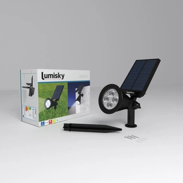 LUMISKY Pack de 2 Spots Solaires Extérieurs Étanches avec 4 LEDs Blanches 200 Lm, Tête Pivotante à 90°, 2 Modes Éclairage LUMISKY Pack de 2 Spots Solaires Extérieurs Étanches avec 4 LEDs Blanches 200 Lm, Tête Pivotante à 90°, 2 Modes Éclairage