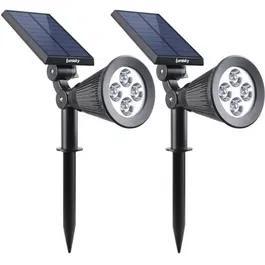 LUMISKY Pack de 2 Spots Solaires Extérieurs Étanches avec 4 LEDs Blanches 200 Lm, Tête Pivotante à 90°, 2 Modes Éclairage