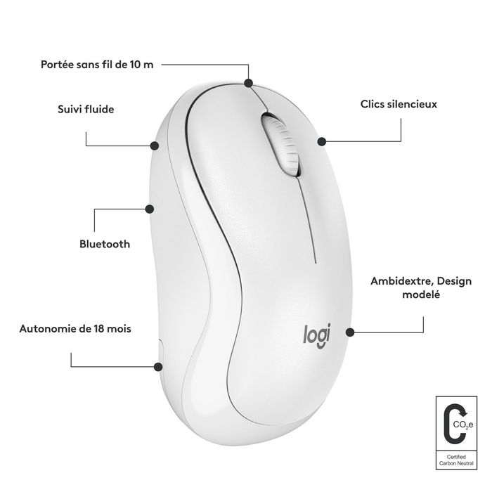 Logitech M240 Souris Bluetooth sans fil silencieuse (clic réduit 90%), autonomie 18 mois, compacte, ambidextre, compatible Windows/macOS/ChromeOS/Android