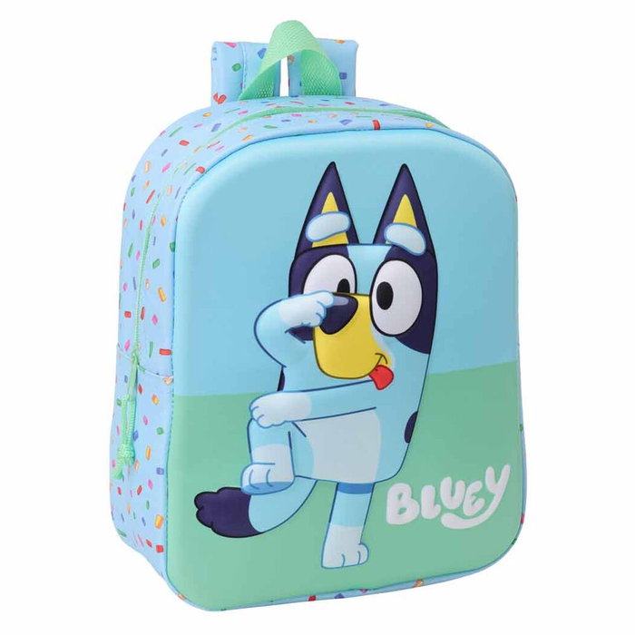 SAFTA Sac à dos d'école maternelle 27 cm Bluey 3D avec compartiment principal à fermeture éclair et poignée supérieure - 22 x 10 x 27 cm