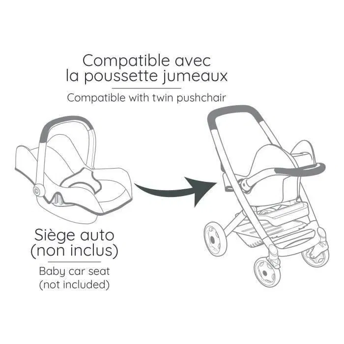Smoby Poussette Jumeaux Maxi-Cosi Rose avec Roues Silencieuses et Multiples Réglages - Dès 3 Ans - Fabrication Espagnole