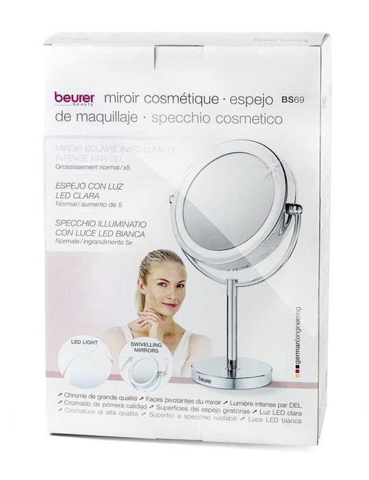 Beurer BS-69 Miroir cosmétique avec éclairage LED et 5 niveaux de grossissement - Chromé