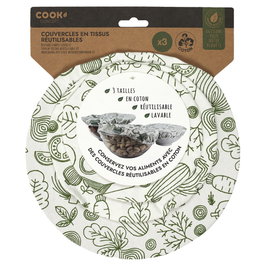 Cook Concept Set de 3 couvercles réutilisables en coton avec illustrations
