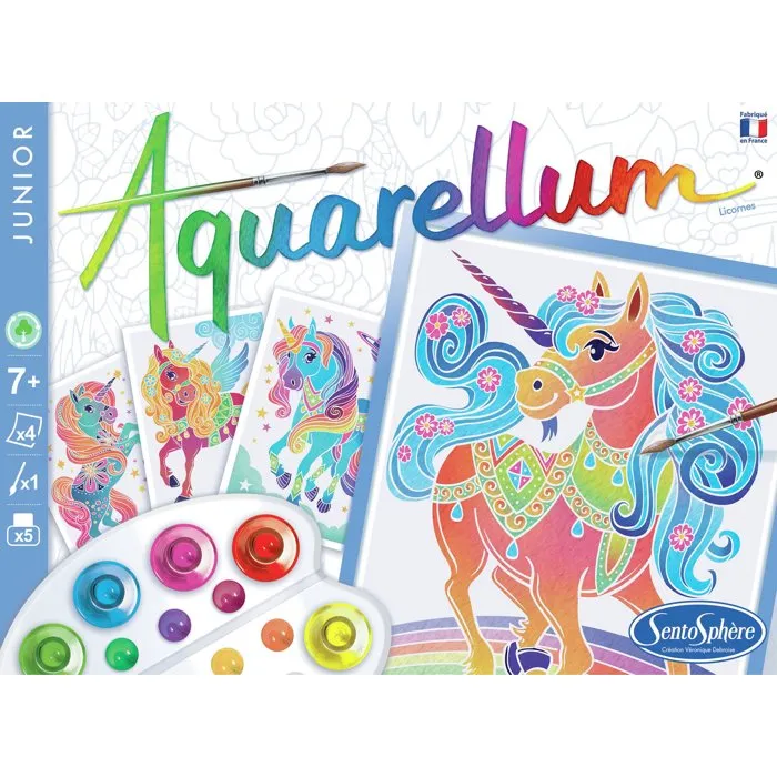 Sentosphere Aquarellum Junior - Peinture aquarelle Licornes - 5 couleurs - Sertissage sur papier vélin - Dès 5 ans