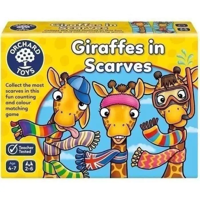 Orchard - Les girafes et leurs foulards colorés, jeu de société pour enfants avec cartes, dés, comptage et reconnaissance des couleurs