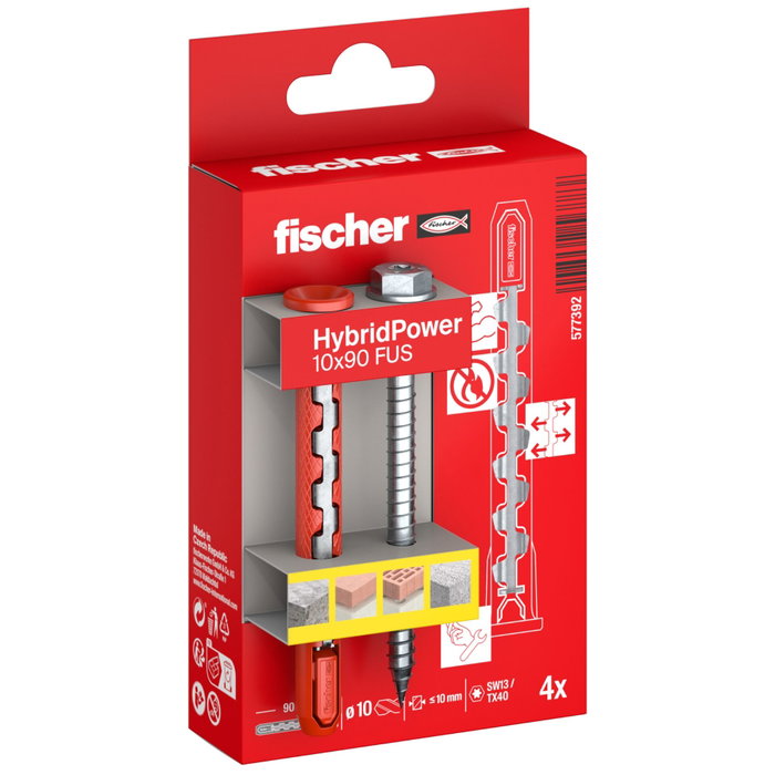 Fischer HybridPower 10 x 90 mm avec vis ø7 x 89 mm, pack de 4 Fischer HybridPower 10 x 90 mm avec vis ø7 x 89 mm, pack de 4