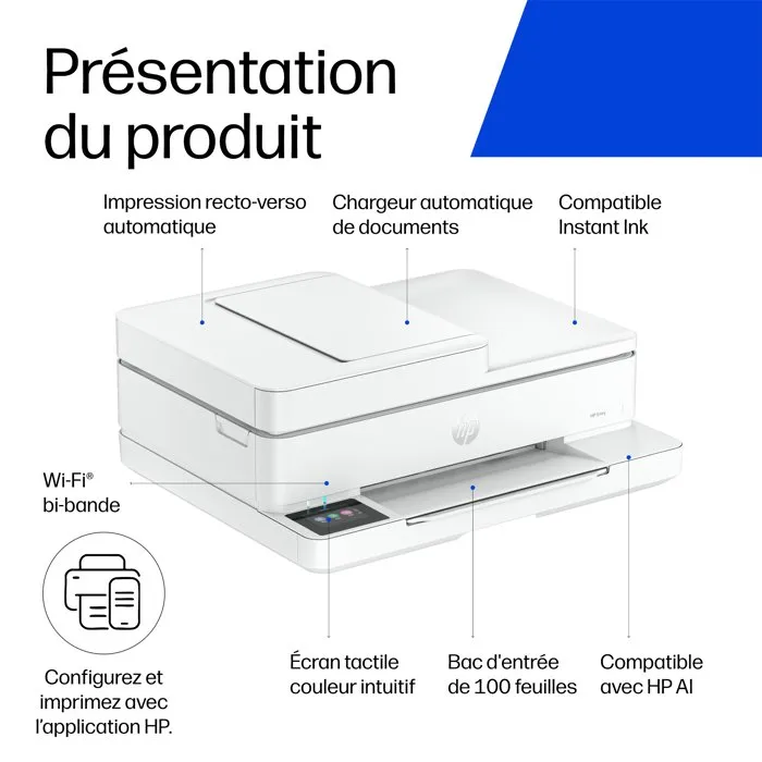 HP Envy 6530 Imprimante tout-en-un jet d'encre couleur avec copie et scan et recto verso automatique