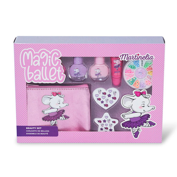Martinelia Coffret Magic Ballet Nails 7 pz - Set de Manucure avec Vernis, Gloss et Pochette Rose pour Filles