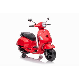 Vespa - Moto électrique pour enfant 12V rouge avec licence officielle Tachan - 2 batteries 6V, LED, USB/MP3, roues latérales - À partir de 3 ans