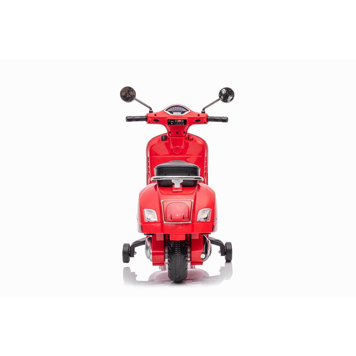 Vespa - Moto électrique pour enfant 12V rouge avec licence officielle Tachan - 2 batteries 6V, LED, USB/MP3, roues latérales - À partir de 3 ans