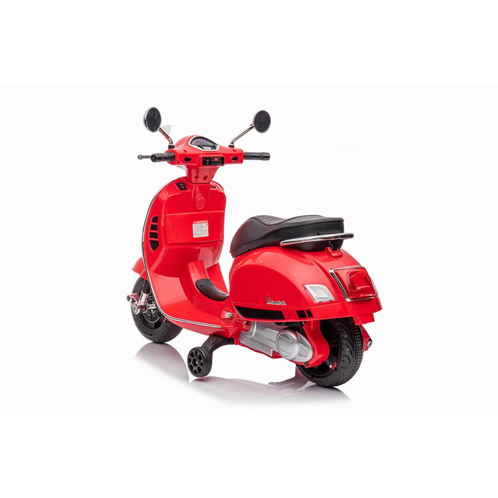 Vespa - Moto électrique pour enfant 12V rouge avec licence officielle Tachan - 2 batteries 6V, LED, USB/MP3, roues latérales - À partir de 3 ans