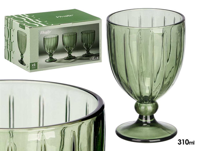 Vivalto Verre à Vin Rayures Vert 310 ml, 8,5x13,3x8,5 cm, en Verre (Set de 24) Vivalto Verre à Vin Rayures Vert 310 ml, 8,5x13,3x8,5 cm, en Verre (Set de 24)