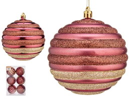 Krist+ Set de 6 boules de Noël rose foncé à cercles 10 cm (Set de 6)