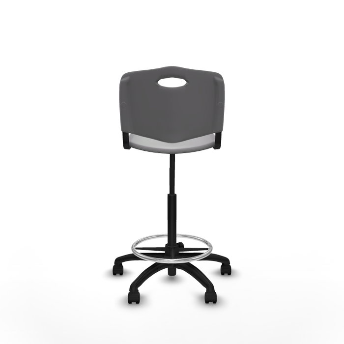 Tabouret Taburete Robledo Pivotant Chlorure de polyvinyle Gris clair Structure polyamide noire Sans accoudoirs Sans appui-tête Roulettes en nylon 50 mm