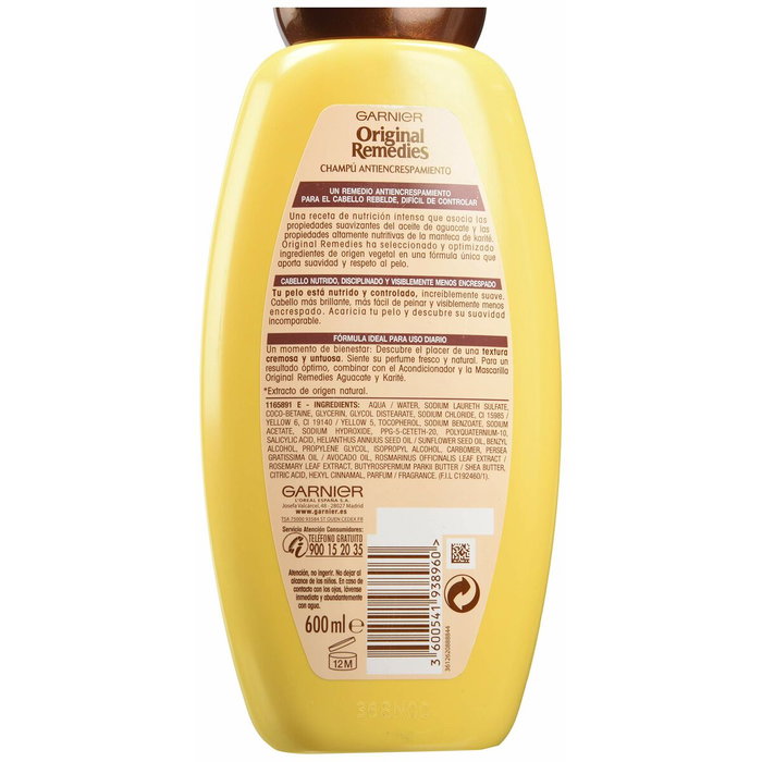 Garnier Original Remedies Shampoing Avocat et Karité 600 ml, Anti-Frisottis