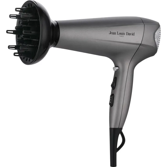 Jean Louis David - Sèche-cheveux Power Dry 2400 W avec diffuseur - 3 températures et 2 vitesses - Gris - Professionnel