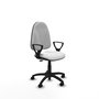 Chaise de bureau Algarra avec mécanisme Contact permanent de base, revêtement en tissu blanc. Équipée d'une base en polyamide noir, d'accoudoirs fixes et de roulettes en nylon de 50 mm