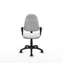 Chaise de bureau Algarra avec mécanisme Contact permanent de base, revêtement en tissu blanc. Équipée d'une base en polyamide noir, d'accoudoirs fixes et de roulettes en nylon de 50 mm