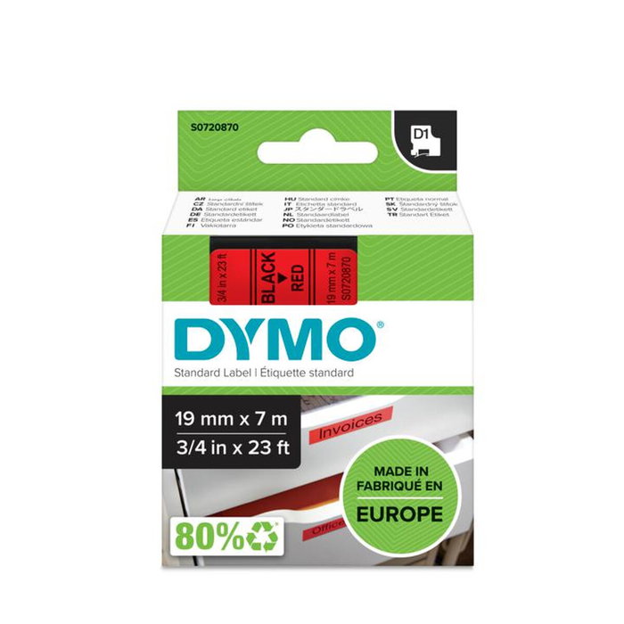 Dymo Ruban d'étiquetage D1 Noir sur Rouge 19 mm x 7 m Dymo Ruban d'étiquetage D1 Noir sur Rouge 19 mm x 7 m