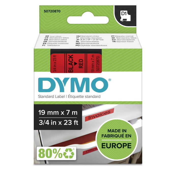 Dymo Ruban d'étiquetage D1 Noir sur Rouge 19 mm x 7 m Dymo Ruban d'étiquetage D1 Noir sur Rouge 19 mm x 7 m