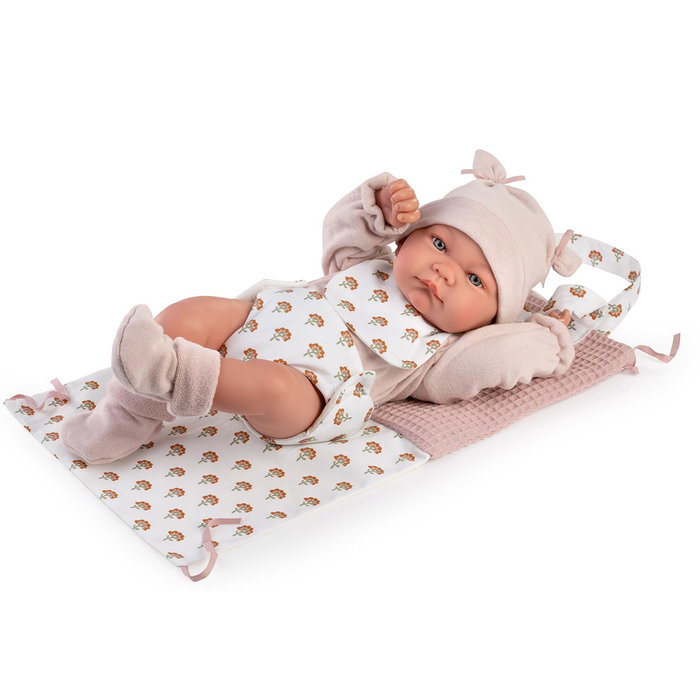 Muñecas Antonio Juan Poupée bébé réaliste Nica nouveau-né avec sac à langer, body, pantalon, bonnet et couverture - Version multilingue (3 ans et plus)