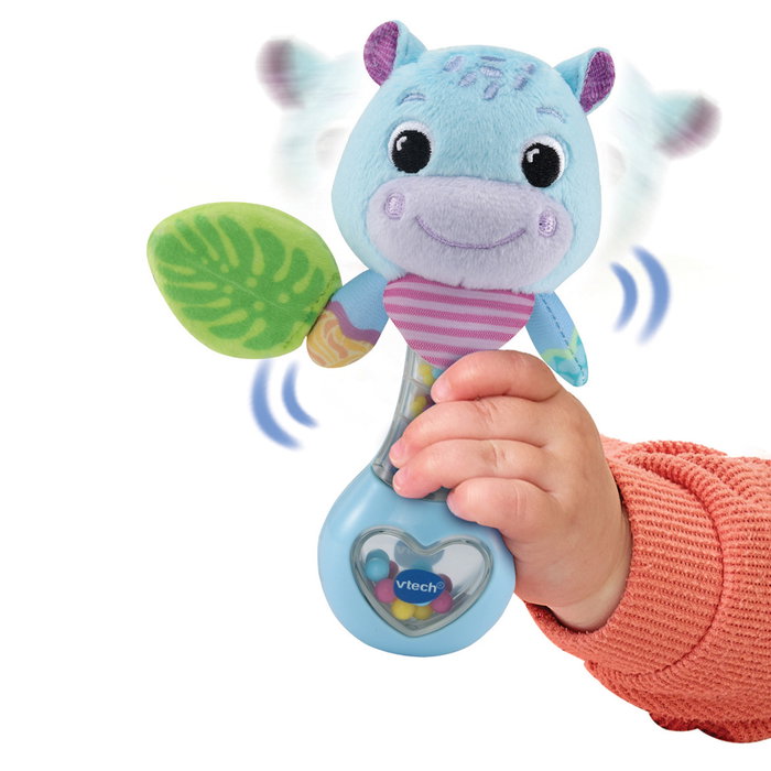 V-Tech Sonajero Hipo Bébé Azul 80-577322 - Sonajero Hippopotame Léger pour Bébé +3 Mois avec Textures Variées pour Stimulation