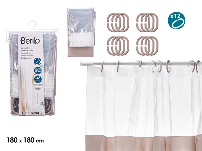 Berilo Rideau de Douche PEVA 180 x 180 cm Beige Transparent (Set de 12) Berilo Rideau de Douche PEVA 180 x 180 cm Beige Transparent (Set de 12)