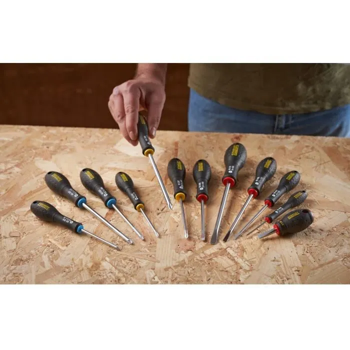 Stanley FMHT65426-0 - Jeu de 12 tournevis électrique et mécanicien avec pointe Phillips et Pozidriv - Fabrication française