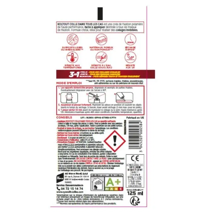 Cyanolit Colle polymère transparente Cyanolit ultra-résistante pour bois, verre, pierre, carrelage, intérieur/extérieur, 125 ml, étanche et supportant 300 kg/10 cm²