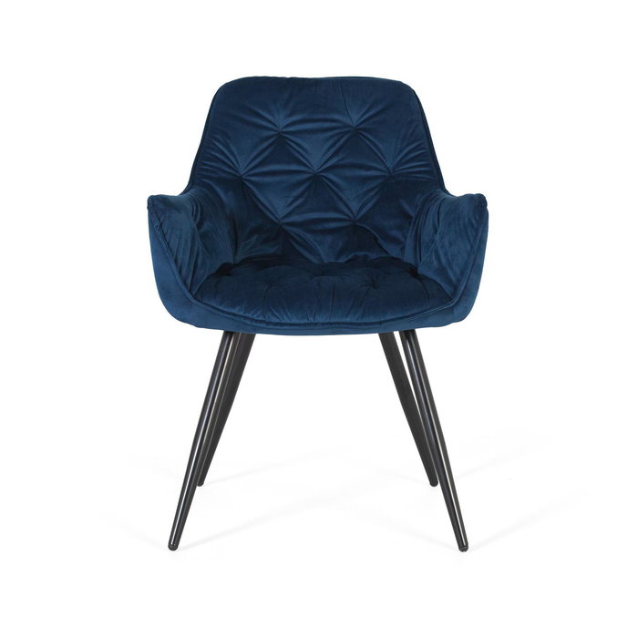 GINER Y COLOMER Lot de 2 chaises capitonnées en velours bleu électrique avec pieds en acier noir - 52 x 42 x 45 cm