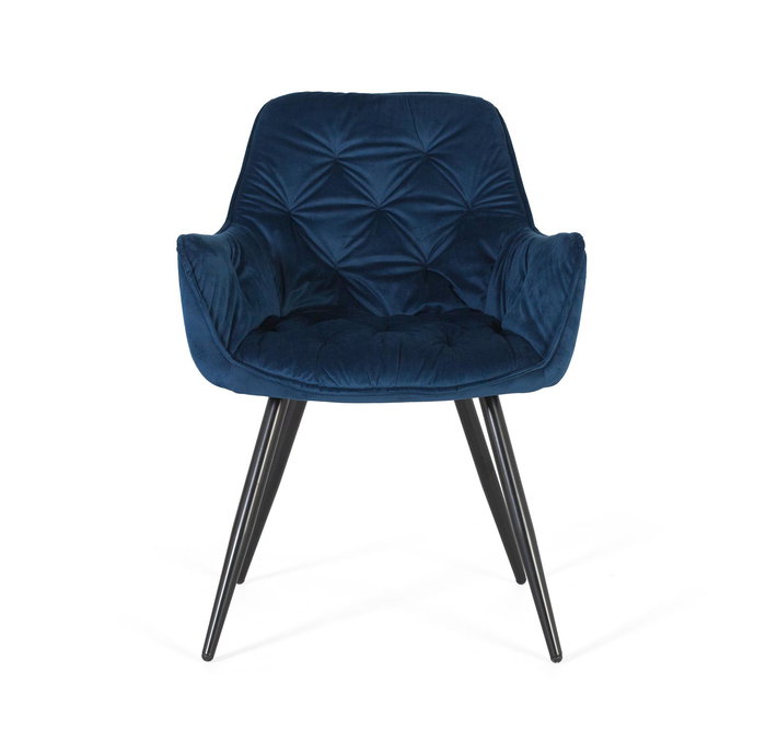 GINER Y COLOMER Lot de 2 chaises capitonnées en velours bleu électrique avec pieds en acier noir - 52 x 42 x 45 cm