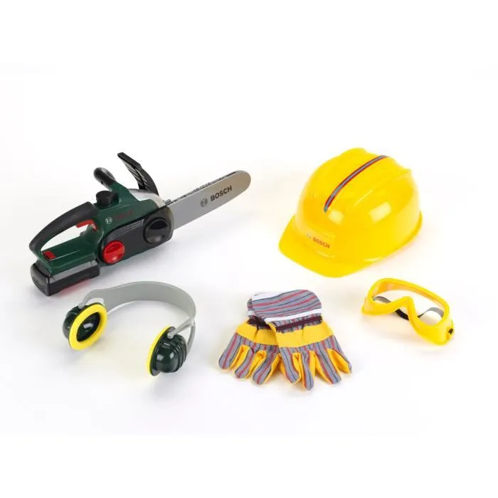 KLEIN Jouet d'imitation Bosch Set Bûcheron avec Tronçonneuse Electronique et Accessoires, 5 Pièces - Fonctions Sonores et Lumineuses KLEIN Jouet d'imitation Bosch Set Bûcheron avec Tronçonneuse Electronique et Accessoires, 5 Pièces - Fonctions Sonores et Lumineuses