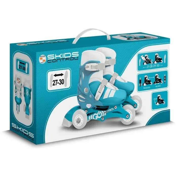 Stamp Patins en ligne évolutifs 2-en-1 STAMP SKIDS CONTROL - Roller et tri skate ajustable tailles 27-30 - 3 roues PVC 60*24mm - Mixte enfant dès 6 ans