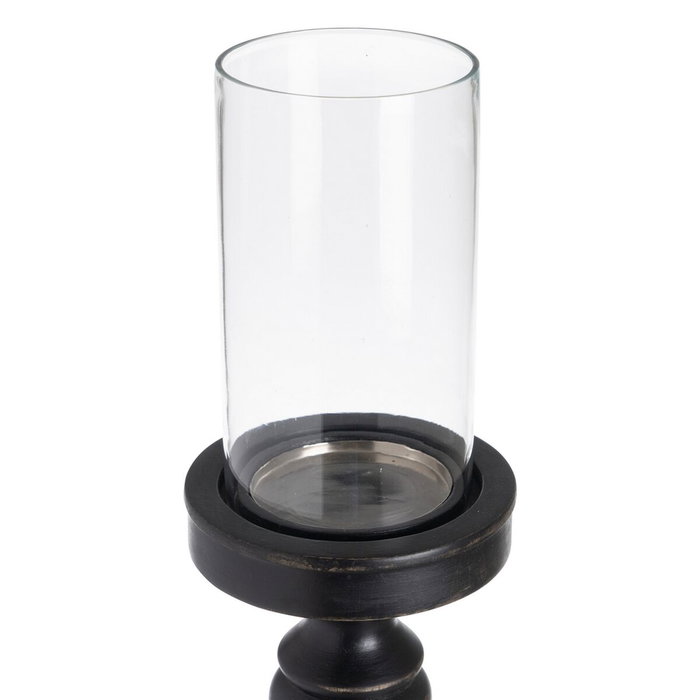 BigBuy Home Bougeoir Noir Bois Verre 12 x 12 x 62 cm BigBuy Home Bougeoir Noir Bois Verre 12 x 12 x 62 cm