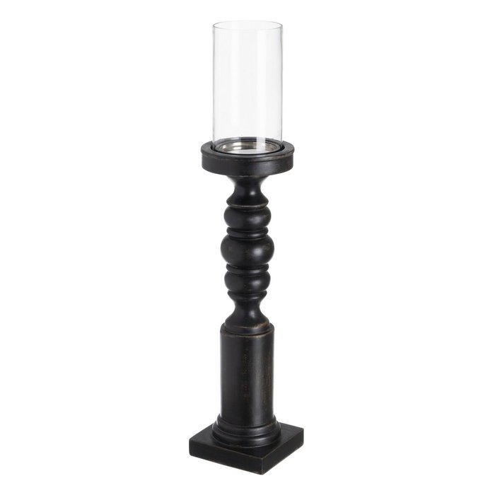 BigBuy Home Bougeoir Noir Bois Verre 12 x 12 x 62 cm BigBuy Home Bougeoir Noir Bois Verre 12 x 12 x 62 cm