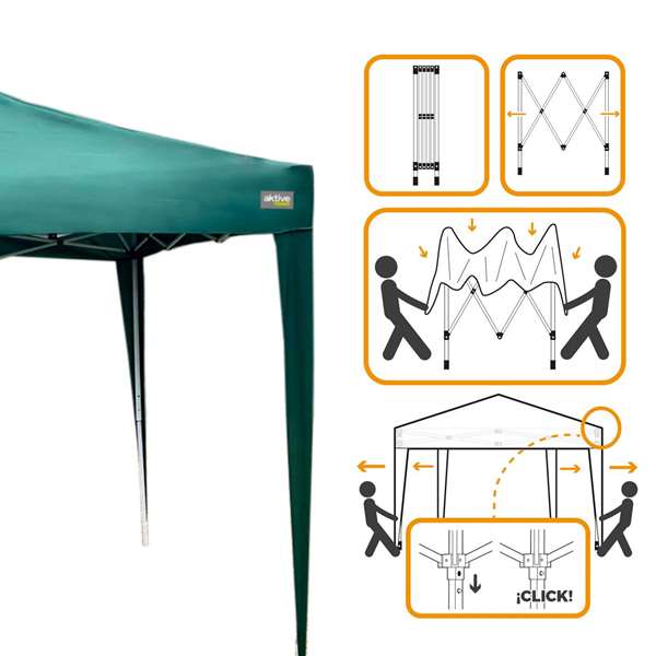 Color Baby Cenador Plegable Vert avec Cheminée Max-Air 300 x 300 x 250 cm - Tonnelle de Jardin en Acier et Toile