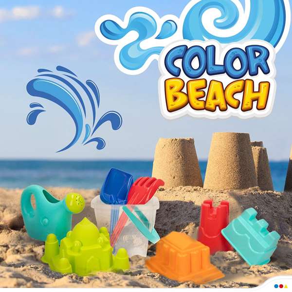 Color Baby - Jeu de Plage pour Enfants, Cubo Castillo, Seau avec Pelles 27 cm, Arrosoir et 5 Moules, 18 cm, Bolsa