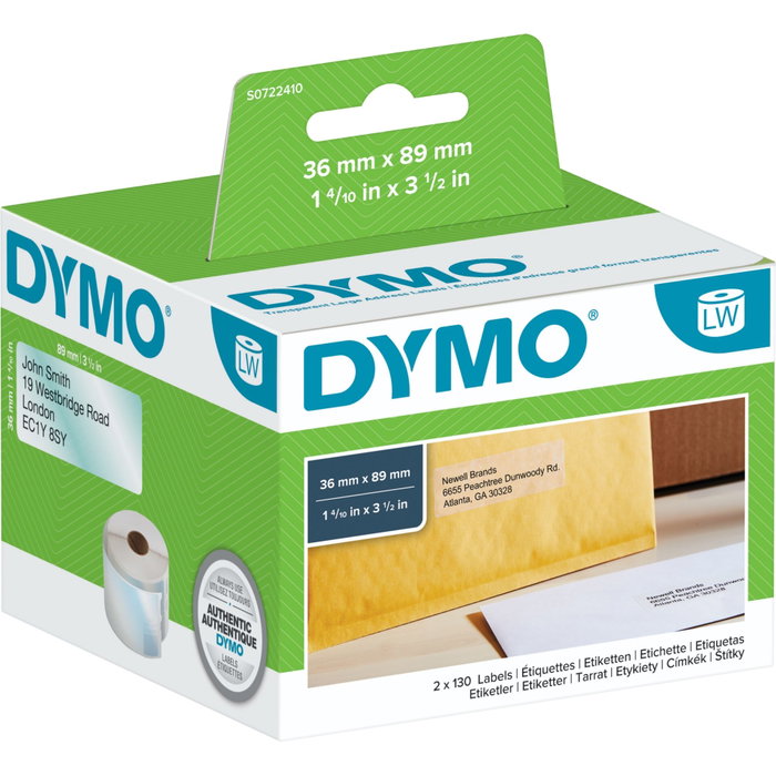 Dymo Étiquettes d'adresse transparentes 36 x 89 mm, 260 étiquettes Dymo Étiquettes d'adresse transparentes 36 x 89 mm, 260 étiquettes